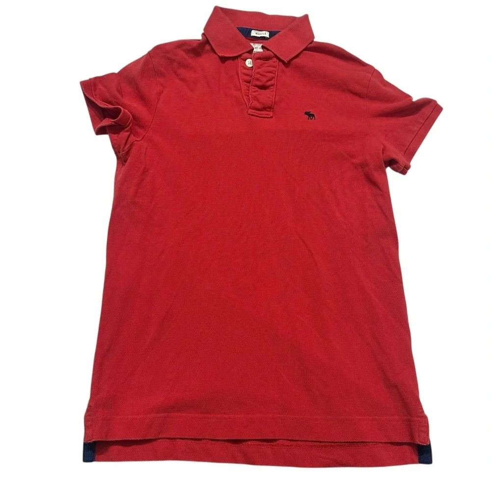 Abercrombie & Fitch Muscle Red Polo Shirt Mens Medium Short Sleeve Blue Moose - Picture 1 of 8